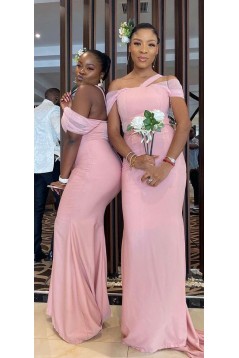 Long Pink Mermaid Chiffon Floor Length Bridesmaid Dresses 902213