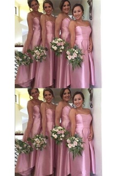 High Low Strapless Pink Bridesmaid Dresses 902235