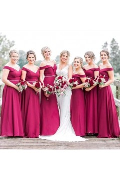 A-Line Off the Shoulder Long Bridesmaid Dresses 902241