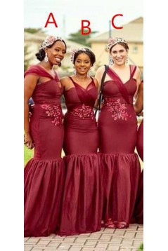 Mermaid Burgundy Long Bridesmaid Dresses 902245