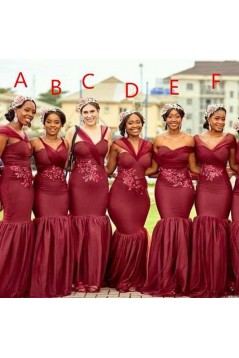 Mermaid Burgundy Long Bridesmaid Dresses 902245