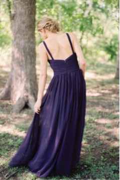 Long Navy Blue V Neck Chiffon Floor Length Bridesmaid Dresses 902248