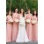 Long Pink Chiffon Floor Length Bridesmaid Dresses 902265