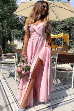 Long Pink Off the Shoulder Floor Length Bridesmaid Dresses 902274