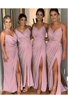Sheath/Column Spaghetti Straps Long Chiffon Bridesmaid Dresses 902277