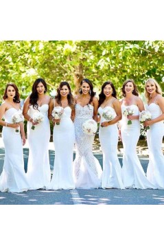 Long White Mermaid Spaghetti Straps Bridesmaid Dresses 902280