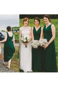 Long Green Chiffon V Neck Bridesmaid Dresses 902289