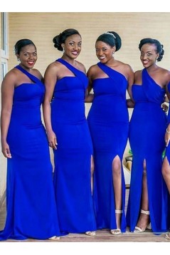 Long Royal Blue One Shoulder Bridesmaid Dresses 902291