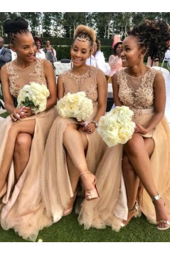 Long Beaded Lace and Tulle Bridesmaid Dresses 902298