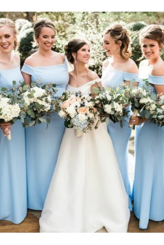 Long Blue Off the Shoulder Floor Length Bridesmaid Dresses 902313