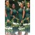 Long Green Tulle Lace V Neck Tea Length Bridesmaid Dresses with Long Sleeves 902315