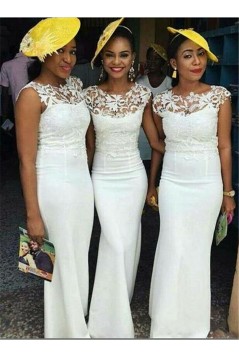 Long White Mermaid Lace Bridesmaid Dresses 902317