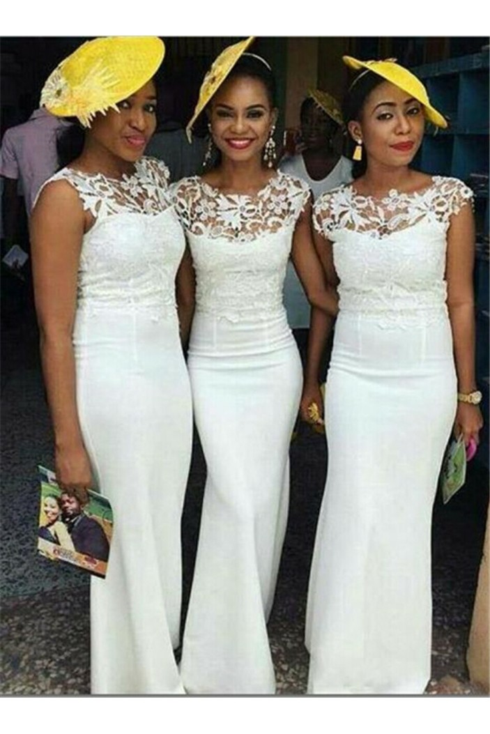 Long White Mermaid Lace Bridesmaid Dresses 902317