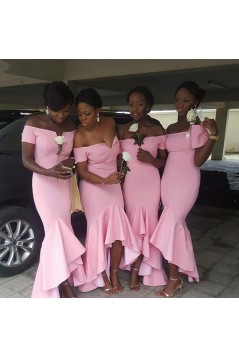 Mermaid Long Pink off the Shoulder Bridesmaid Dresses 902320