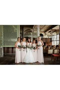 Long Pink Sheath/Column Floor Length Bridesmaid Dresses 902333