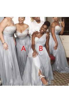A-Line Long Chiffon Beaded Plus Size Bridesmaid Dresses 902335