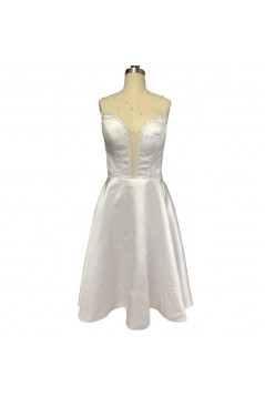 Short White Spaghetti Straps Beaded Bridesmaid Dresses 902345