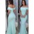 Long Blue Mermaid Off the Shoulder Bridesmaid Dresses 902351