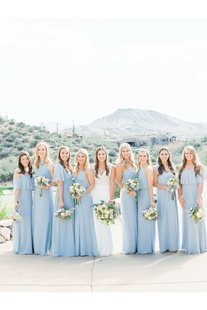 Long Blue Chiffon Floor Length Bridesmaid Dresses 902352
