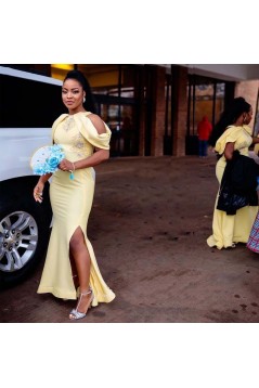 Long Yellow Mermaid Beaded Lace Bridesmaid Dresses 902354