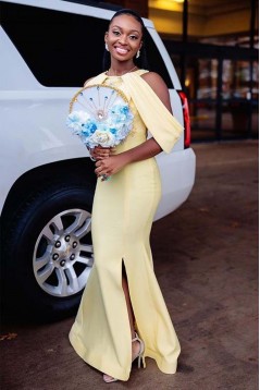 Long Yellow Mermaid Beaded Lace Bridesmaid Dresses 902354