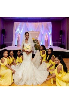 Long Yellow Mermaid Beaded Lace Bridesmaid Dresses 902354
