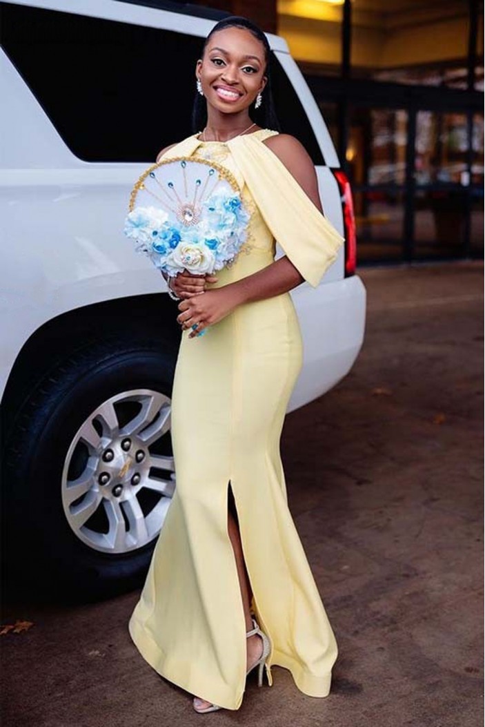 Long Yellow Mermaid Beaded Lace Bridesmaid Dresses 902354