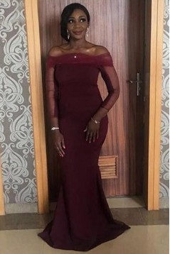 Long Mermaid Off the Shoulder Bridesmaid Dresses with Sleeves 902355