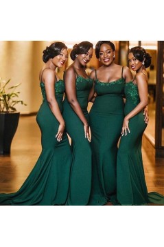 Long Green Mermaid Spaghetti Straps Bridesmaid Dresses 902360