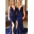 Long Navy Blue Mermaid V Neck Bridesmaid Dresses 902382