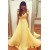 Long Yellow Off the Shoulder Chiffon Bridesmaid Dresses 902387