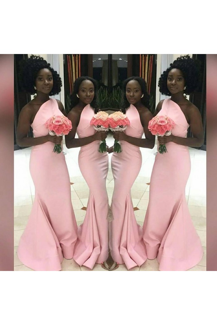Long Pink Mermaid One Shoulder Bridesmaid Dresses 902392