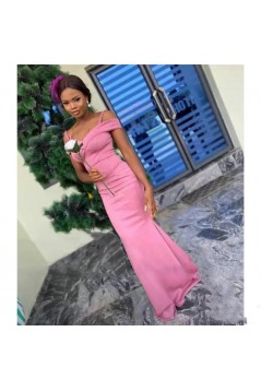 Long Mermaid Off the Shoulder Pink Bridesmaid Dresses 902395