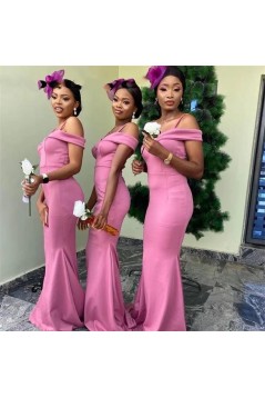 Long Mermaid Off the Shoulder Pink Bridesmaid Dresses 902395