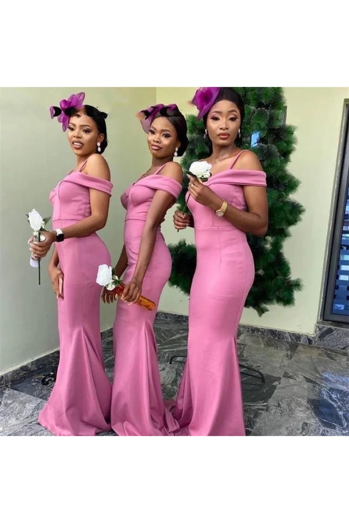 Long Mermaid Off the Shoulder Pink Bridesmaid Dresses 902395