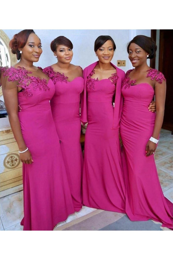 Long Fuchsia Mermaid Bridesmaid Dresses 902406