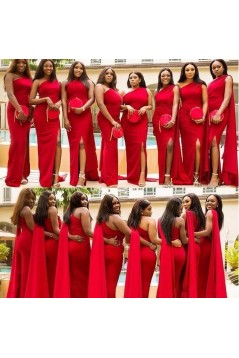 Long Red One Shoulder Bridesmaid Dresses 902411