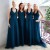 Long Navy Blue V Neck Tulle Bridesmaid Dresses 902418