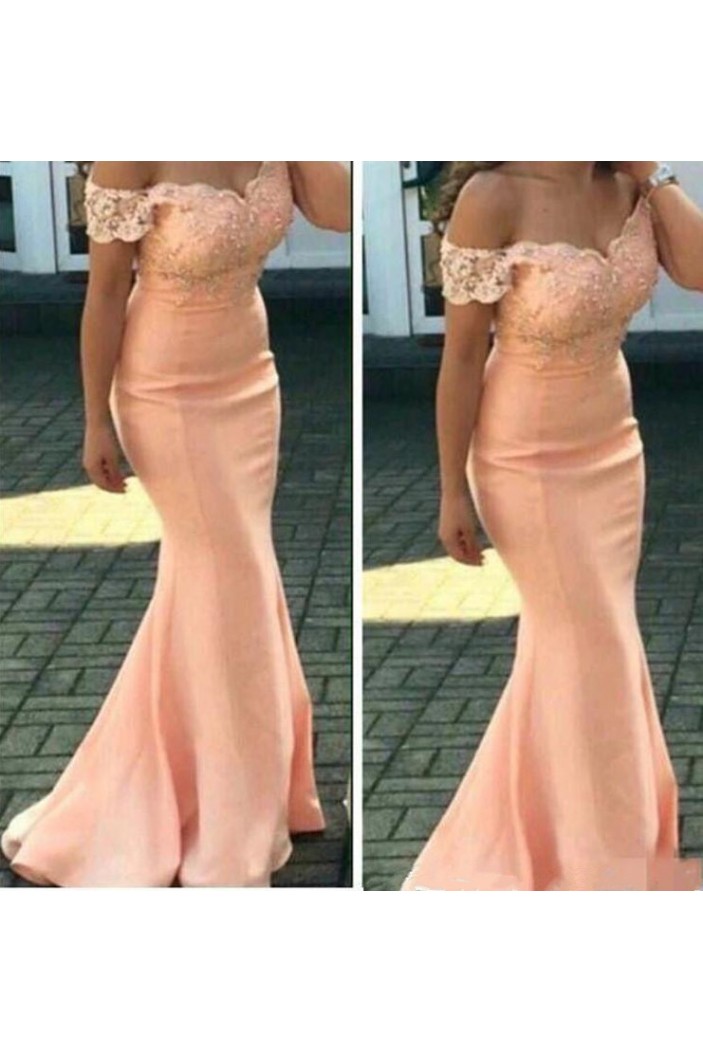 Long Pink Mermaid Lace Bridesmaid Dresses with Sleeves 902422