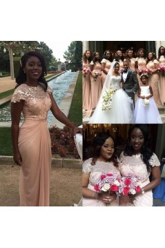 Long Pink Chiffon and Lace Bridesmaid Dresses 902426