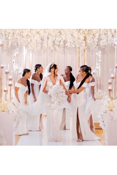 Long White Mermaid Off the Shoulder Bridesmaid Dresses 902428