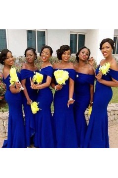Long Royal Blue Mermaid Off the Shoulder Bridesmaid Dresses 902436