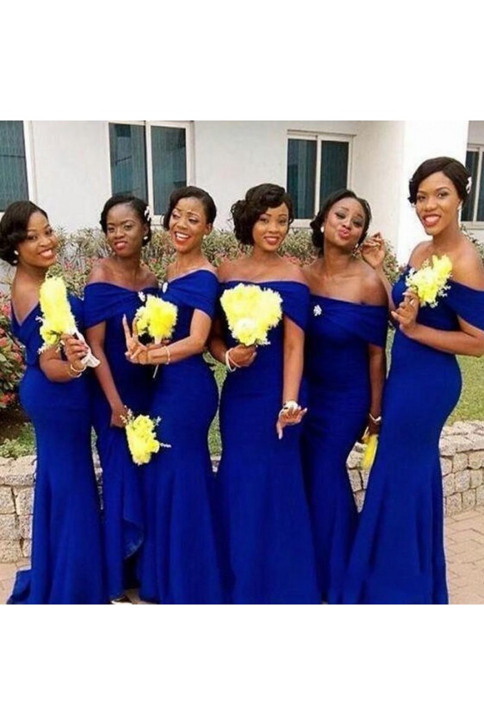 Long Royal Blue Mermaid Off the Shoulder Bridesmaid Dresses 902436