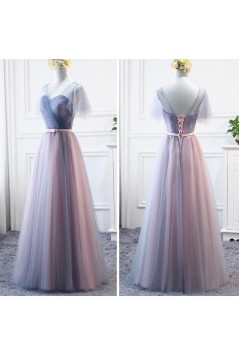 Long Tulle Floor Length Bridesmaid Dresses with Sleeves 902447