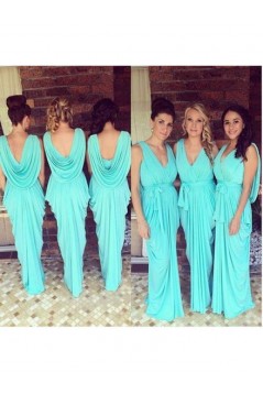 Long Chiffon V Neck Floor Length Bridesmaid Dresses 902451
