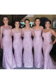 Long Mermaid Spaghetti Straps Lilac Bridesmaid Dresses 902452