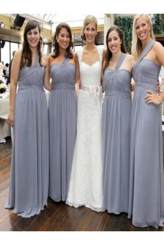 Long Chiffon One Shoulder Floor Length Bridesmaid Dresses 902454