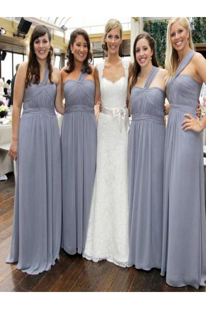 Long Chiffon One Shoulder Floor Length Bridesmaid Dresses 902454