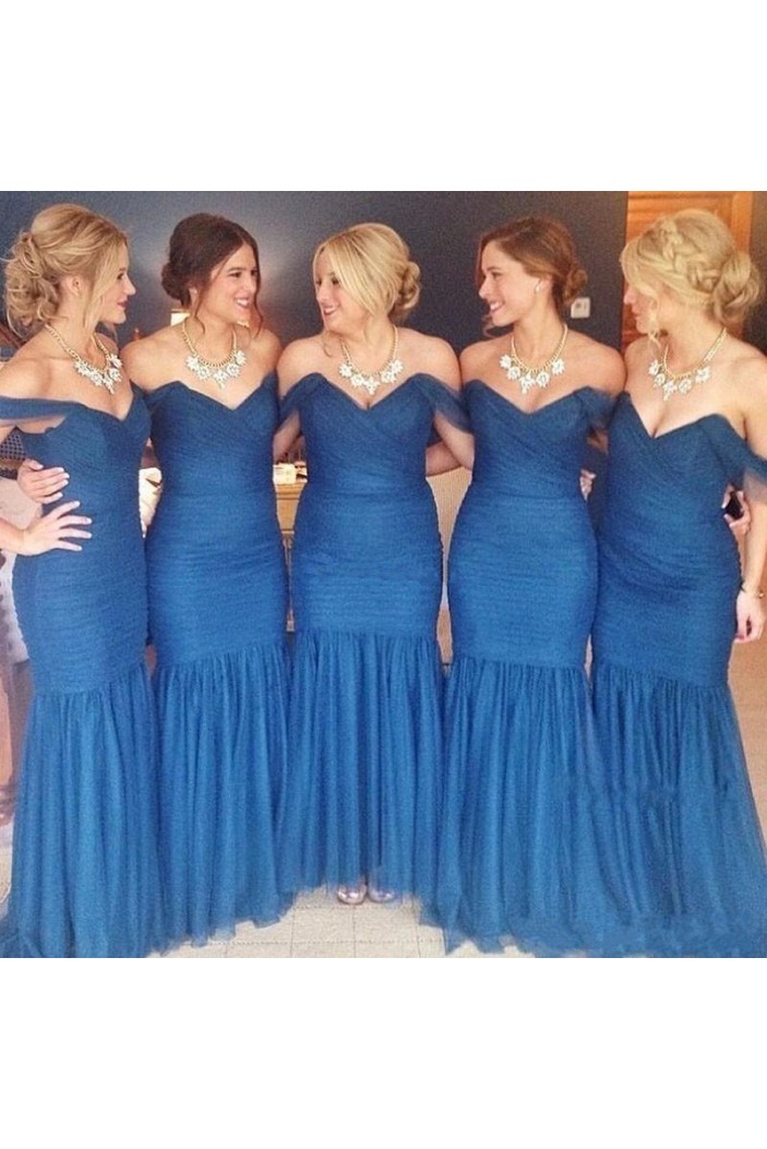 Long Royal Blue Mermaid Tulle Bridesmaid Dresses 902462