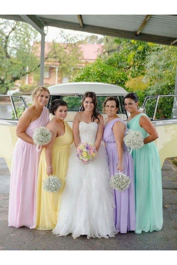 Long Chiffon One Shoulder Bridesmaid Dresses 902465